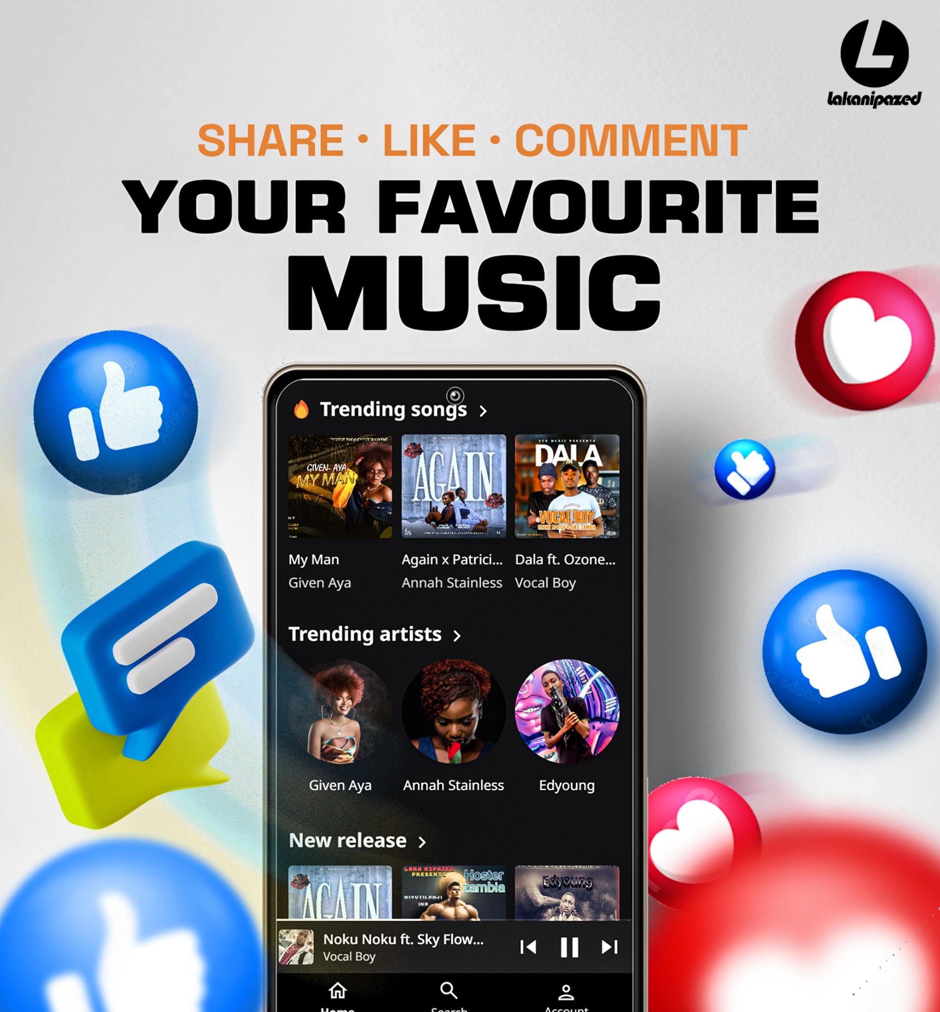 Share, like and comment on music